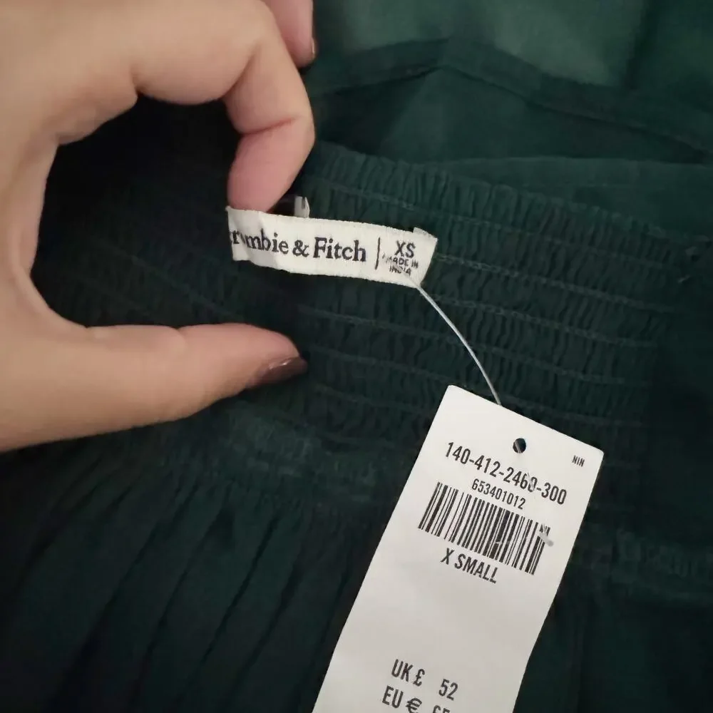 ABERCROMBIE Puff Sleeve Sheer Long Sleeve Top Emerald Green XS